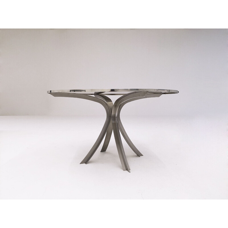 Vintage round dining table by Xavier Féal for Inox Industrie