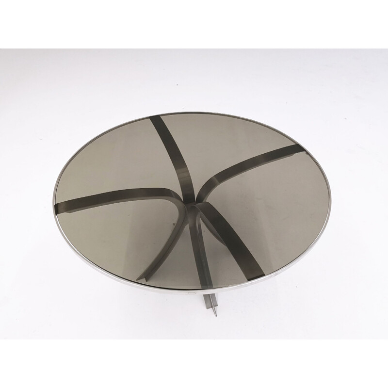 Vintage round dining table by Xavier Féal for Inox Industrie