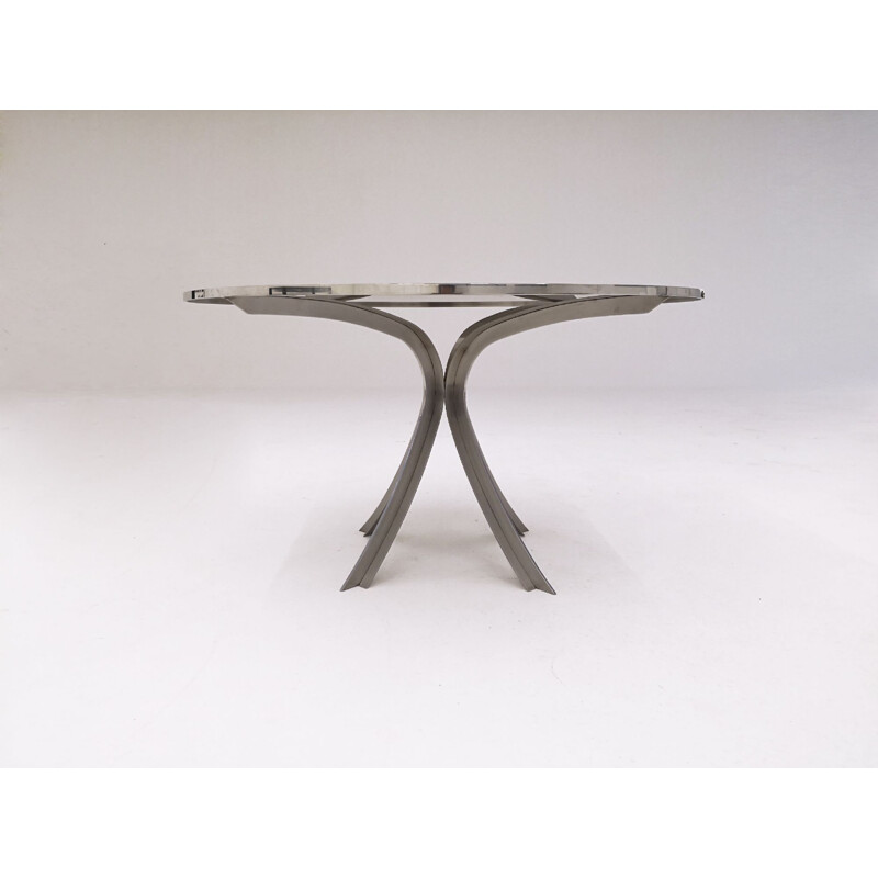 Vintage round dining table by Xavier Féal for Inox Industrie
