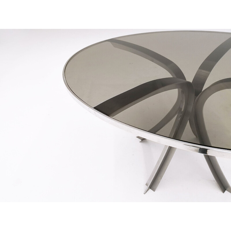 Vintage round dining table by Xavier Féal for Inox Industrie