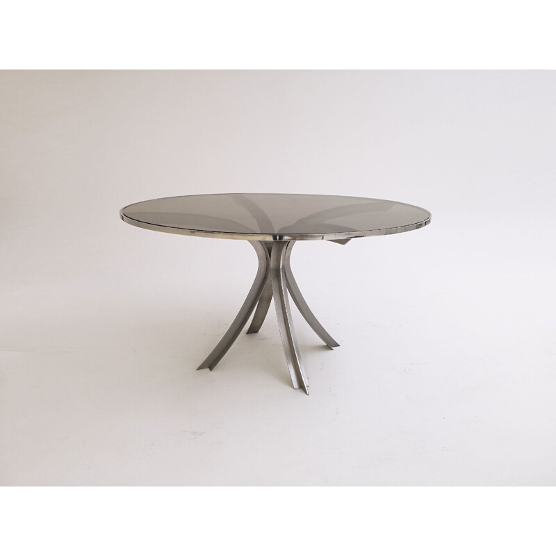 Vintage round dining table by Xavier Féal for Inox Industrie