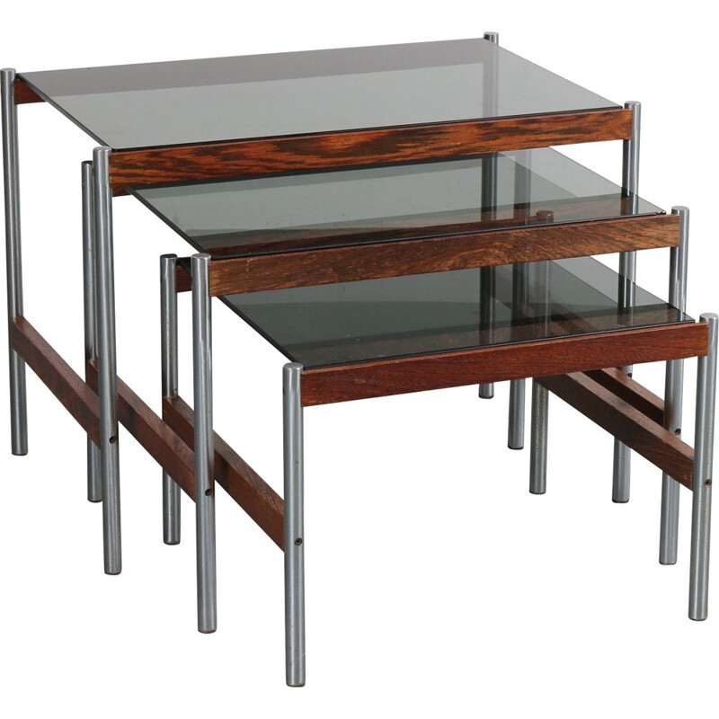 Nesting tables in glass and metal, Sven Ivar DYSTHE - 1960s