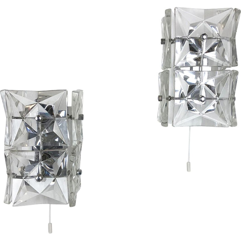 Set of 2 vintage German wall lamps in crystal by Kinkeldey