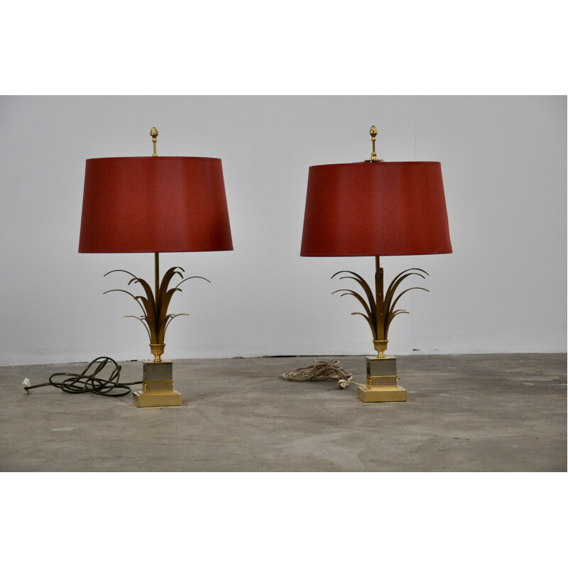 Pair of vintage golden brass lamp 1970