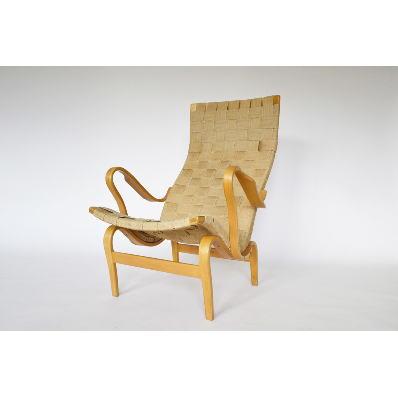 Vintage Pernilla chair by Bruno Mathsson in beige fabric and birchwood 1976