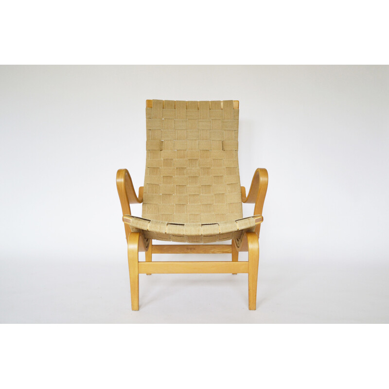 Vintage Pernilla chair by Bruno Mathsson in beige fabric and birchwood 1976