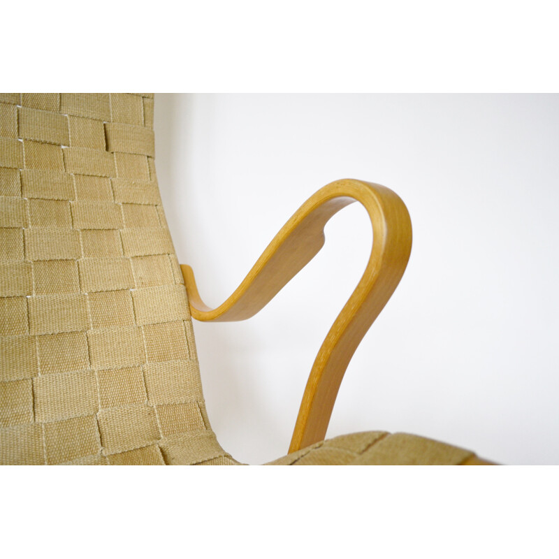 Vintage Pernilla chair by Bruno Mathsson in beige fabric and birchwood 1976