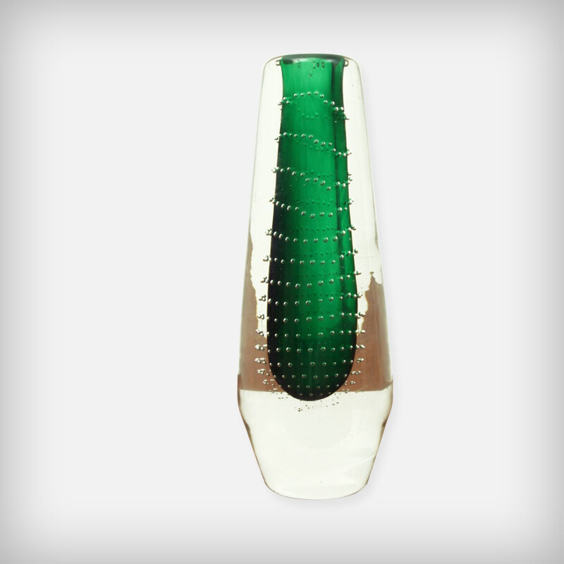 Vintage green glass vase for Theresienthal Glaswerke 1960s