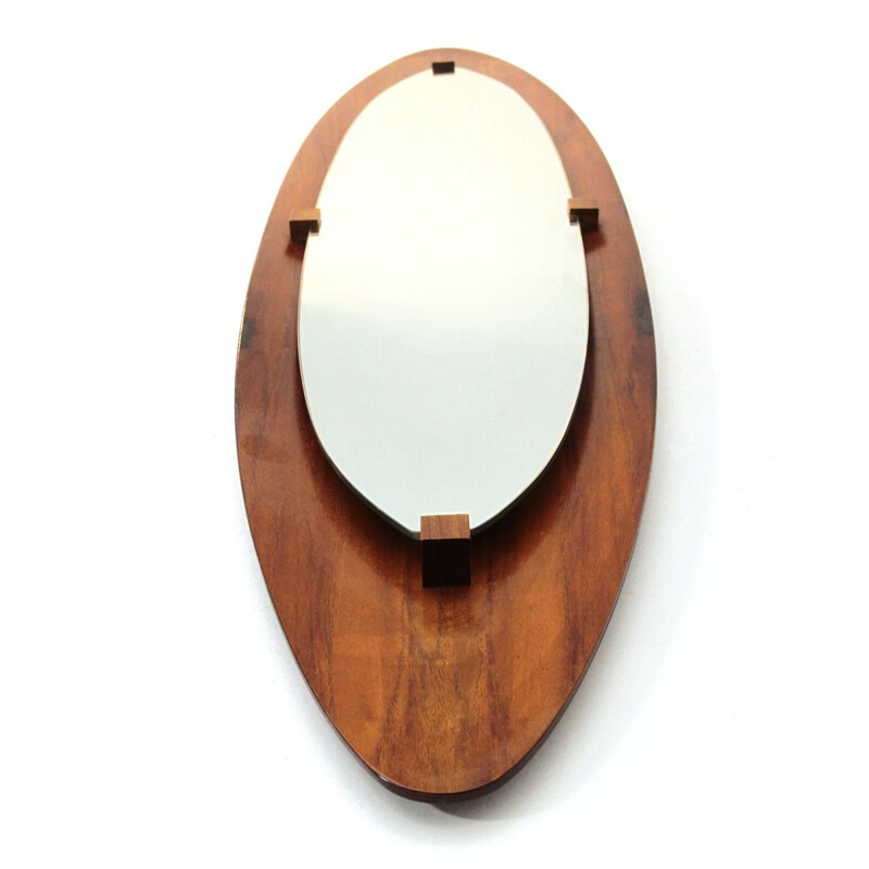 Vintage italian curved plywood frame mirror 1950