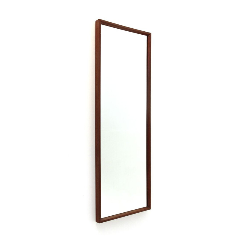 Vintage italian rectangular solid teak frame mirror 1960