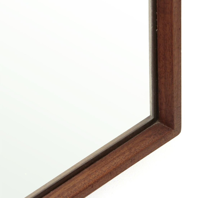 Vintage italian rectangular solid teak frame mirror 1960