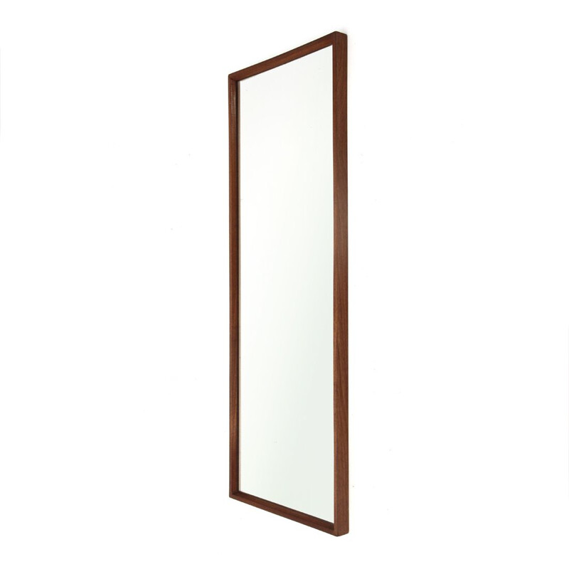 Vintage italian rectangular solid teak frame mirror 1960