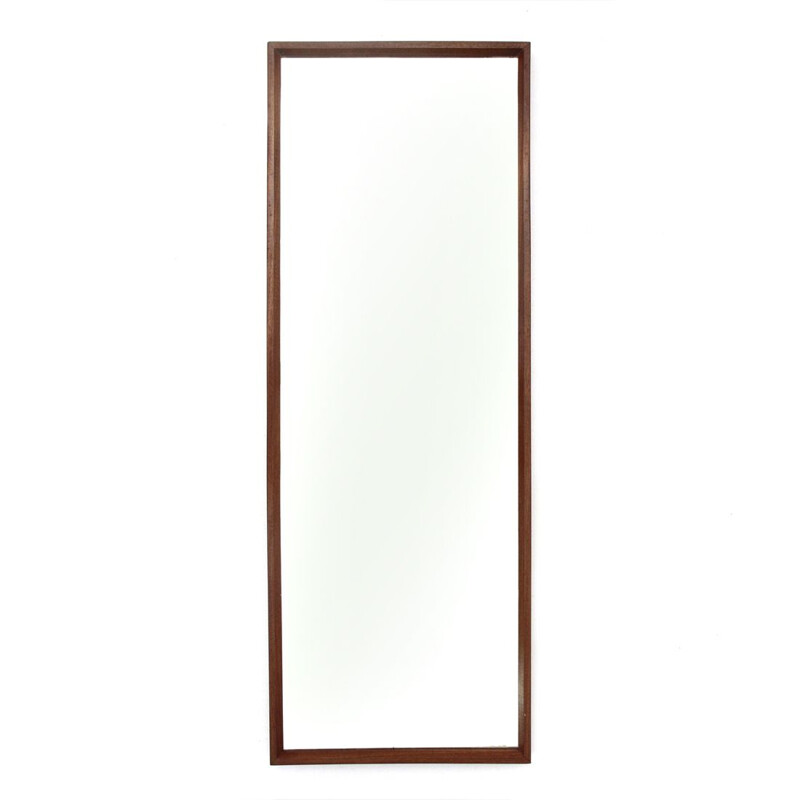 Vintage italian rectangular solid teak frame mirror 1960