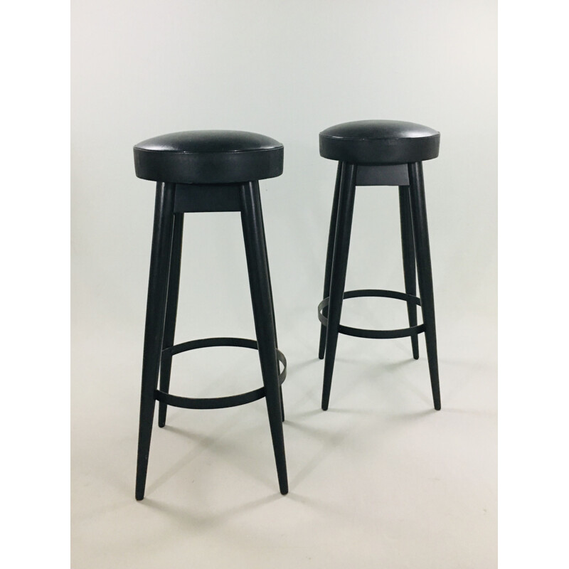 Suite de 2 tabourets vintage de bar noirs