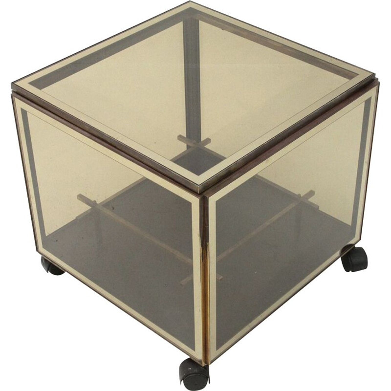 Vintage Italian serving cabinet in brass and glass