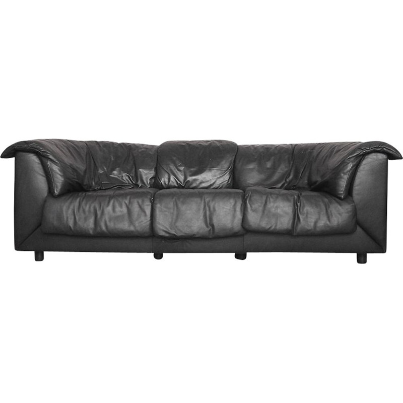 Vintage 3-seater De Sede sofa in black leather