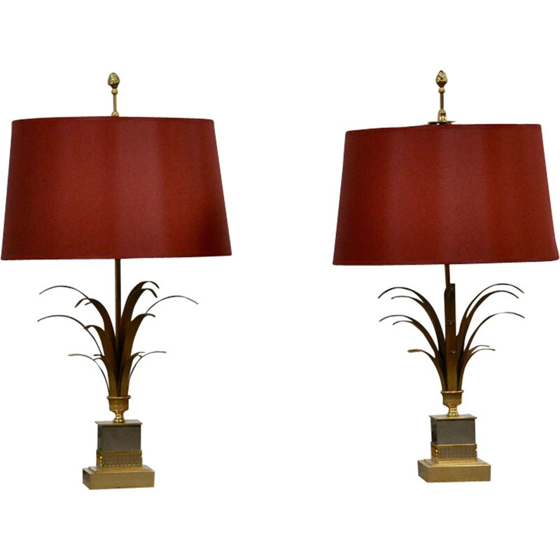 Pair of vintage golden brass lamp 1970