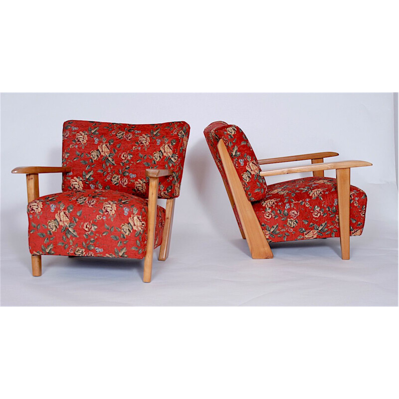 Set of 2 vintage floral armchair by Hans J. Wegner