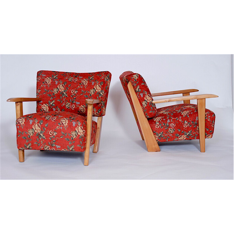 Conjunto de 2 sillones florales vintage de Hans j. Wegner