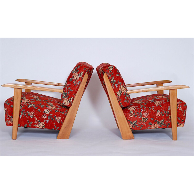 Conjunto de 2 sillones florales vintage de Hans j. Wegner