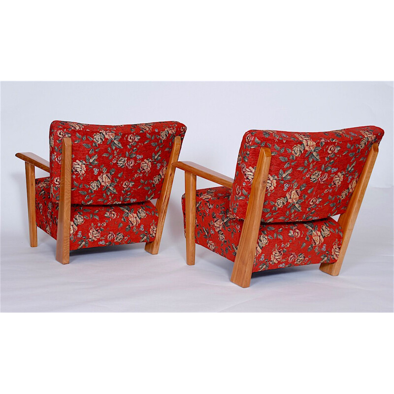 Suite van 2 vintage fauteuils met bloemen van Hans j. Wegner
