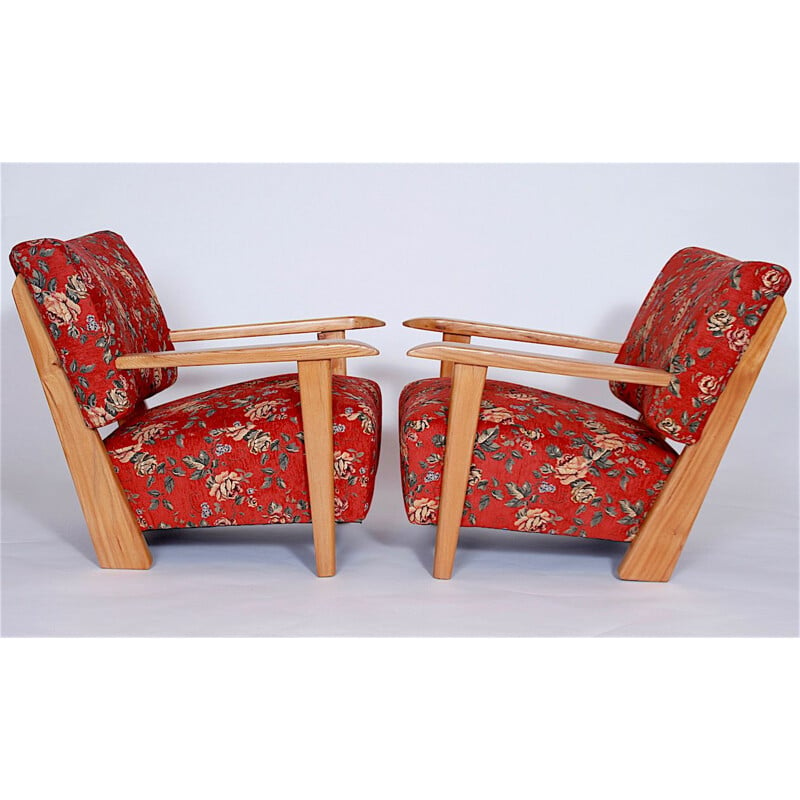 Set of 2 vintage floral armchair by Hans J. Wegner