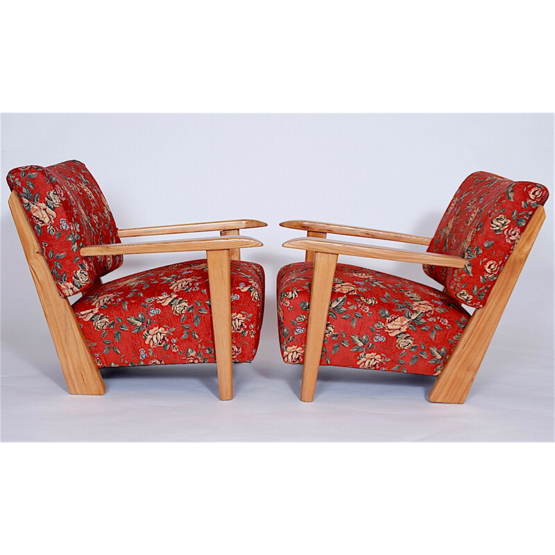 Conjunto de 2 sillones florales vintage de Hans j. Wegner