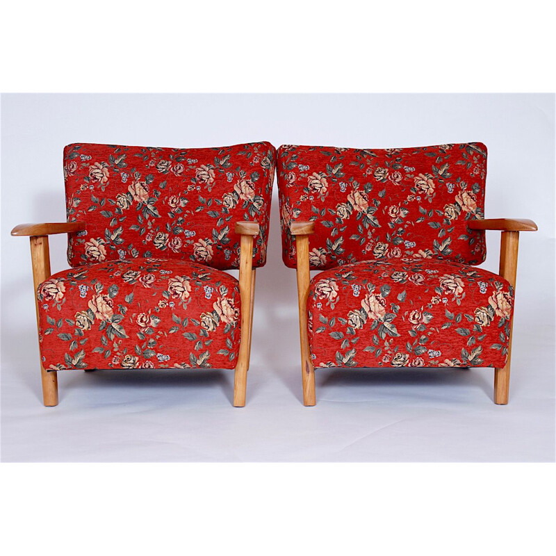 Set of 2 vintage floral armchair by Hans J. Wegner