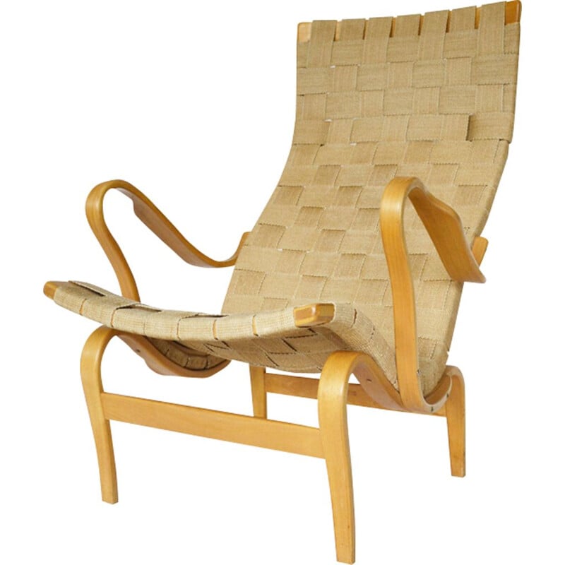 Vintage Pernilla chair by Bruno Mathsson in beige fabric and birchwood 1976