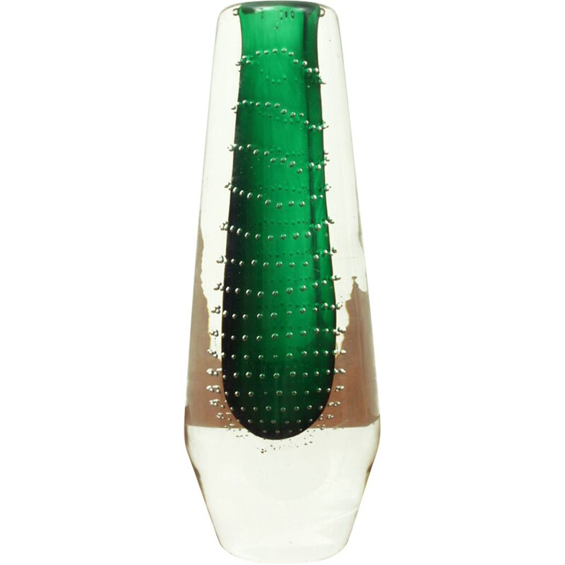 Vintage green glass vase for Theresienthal Glaswerke 1960s