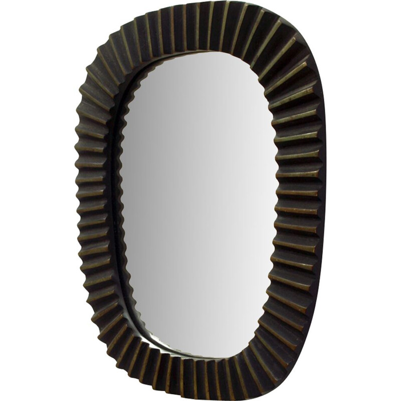 Vintage solid brass wall mirror for Herta Baller 1950