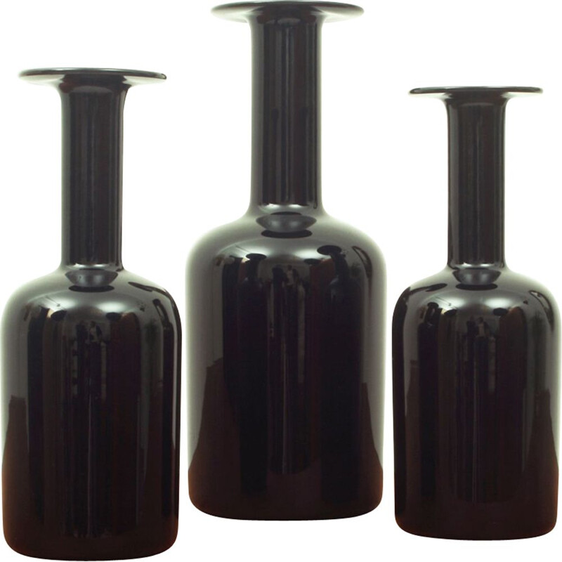 Ensemble de 3 vases vintage modèle Gulvvase pour Kastrup Holmegaard 1960