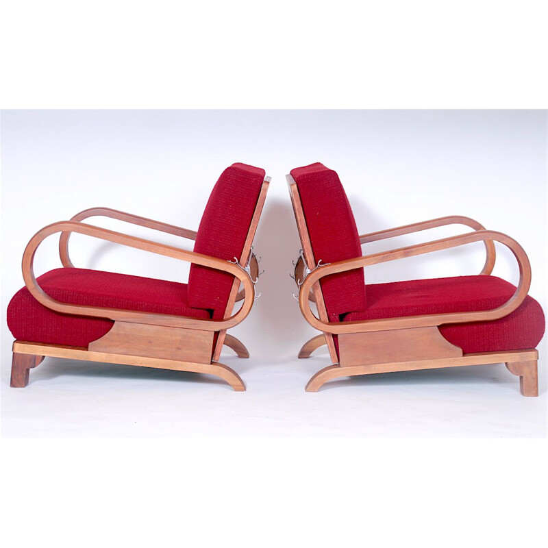 Set of 2 vintage red armchairs by Jindřich Halabala
