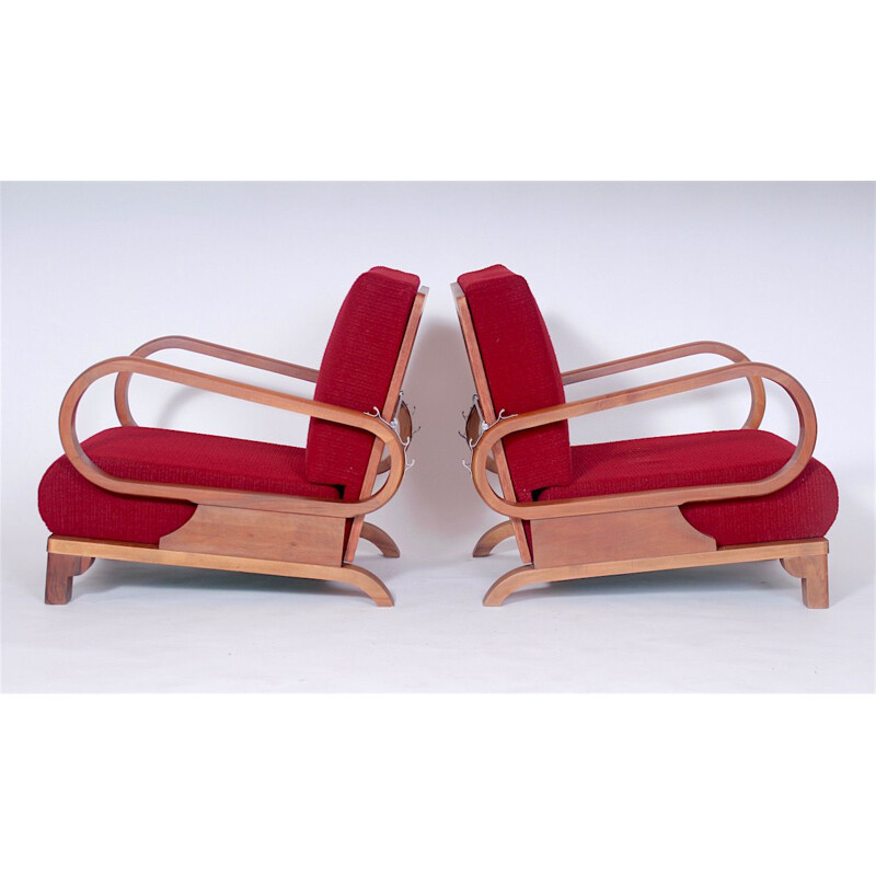 Set of 2 vintage red armchairs by Jindřich Halabala
