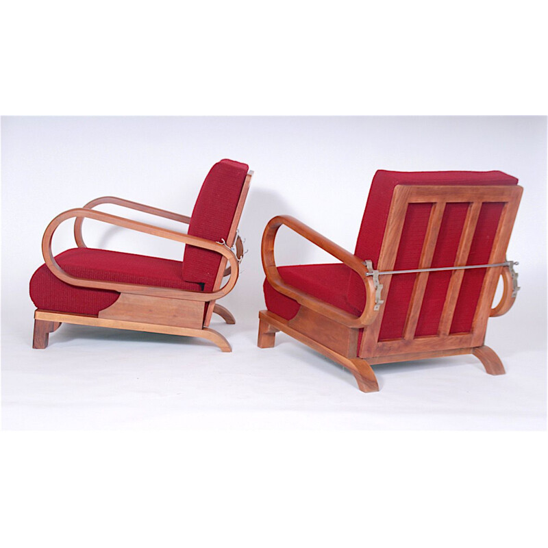 Suite de 2 fauteuils rouges vintage par Jindřich Halabala