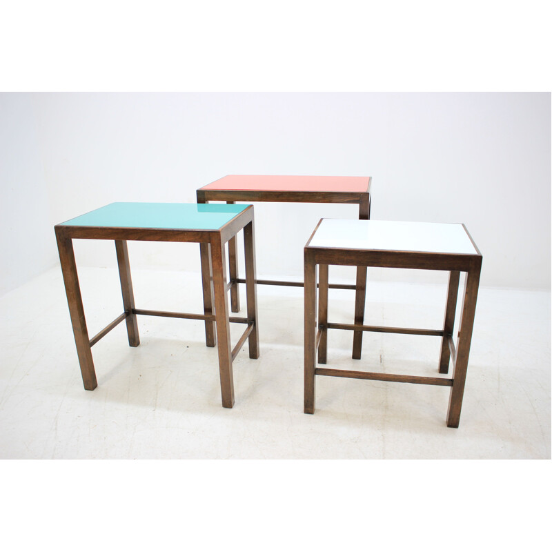 Set of 3 vintage nesting tables by Jindřich Halabala