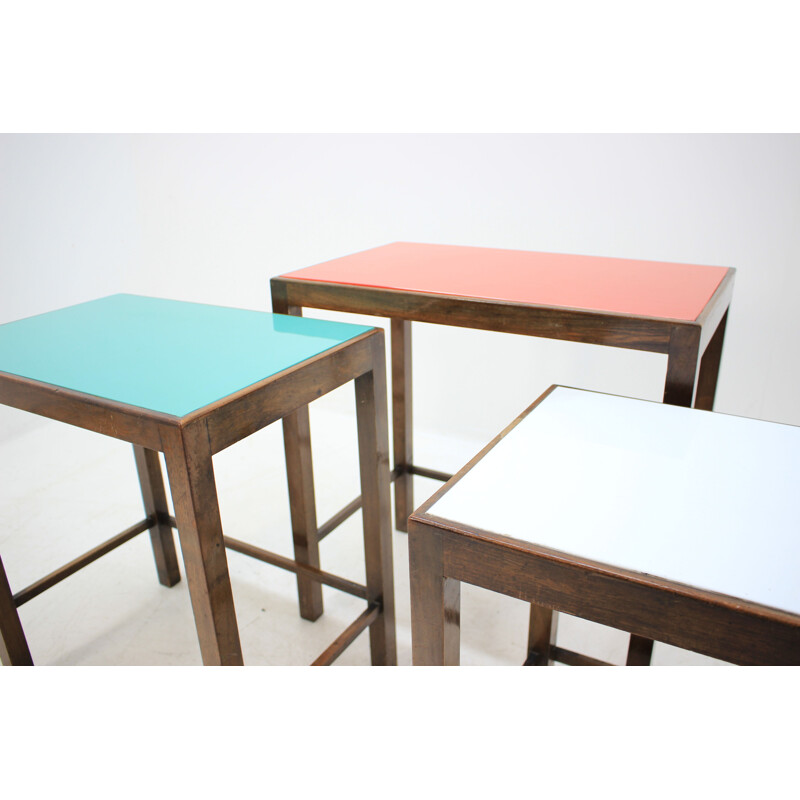 Set of 3 vintage nesting tables by Jindřich Halabala