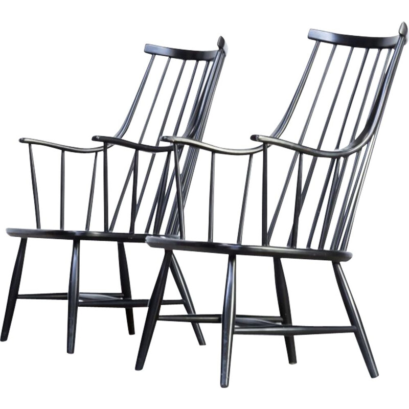 Suite de 2 fauteuils vintage noirs suédois par Lena Larsson pour Nesto