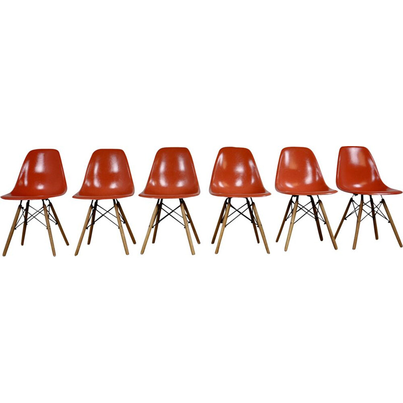 6 vintage red chairs DSW in fiberglass by Charles & Ray Eames for Herman Miller