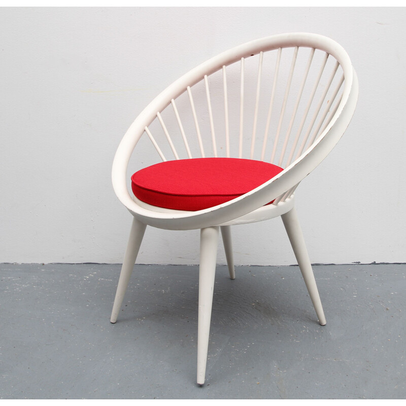 Vintage armchair in white and red lacquered wood by Yngve Ekström