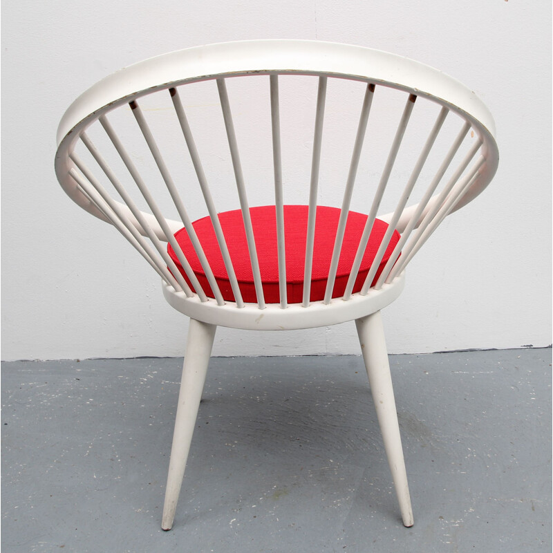 Sillón vintage de madera lacada en blanco y rojo de Yngve Ekström