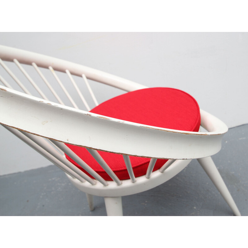Vintage armchair in white and red lacquered wood by Yngve Ekström