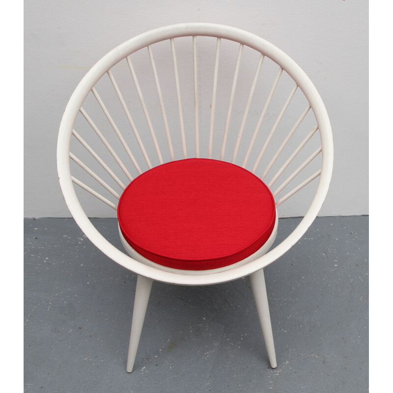 Sillón vintage de madera lacada en blanco y rojo de Yngve Ekström