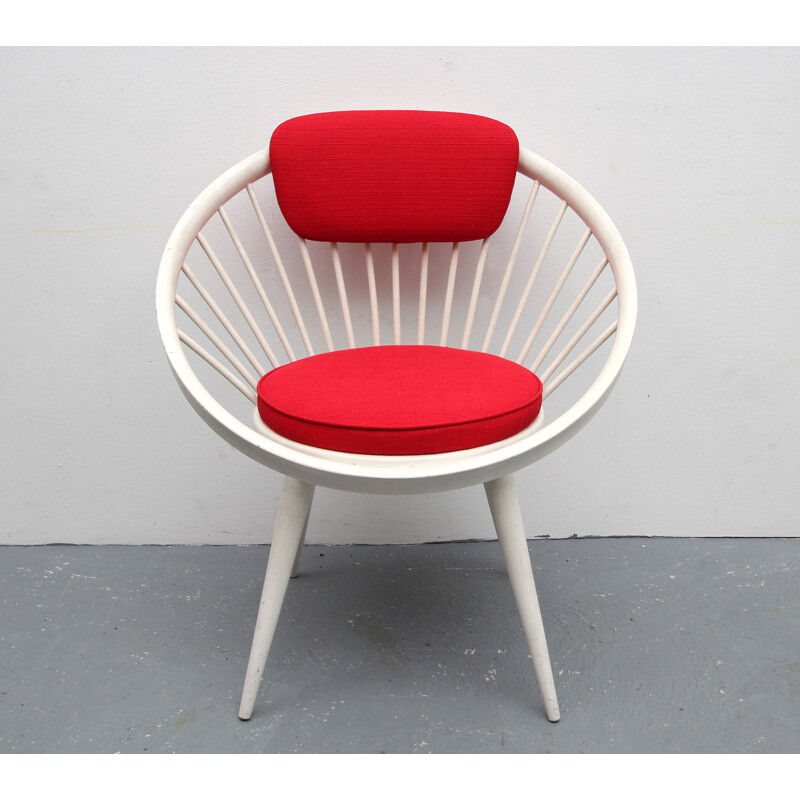 Vintage armchair in white lacquered wood by Yngve Ekström, Sweden 1960