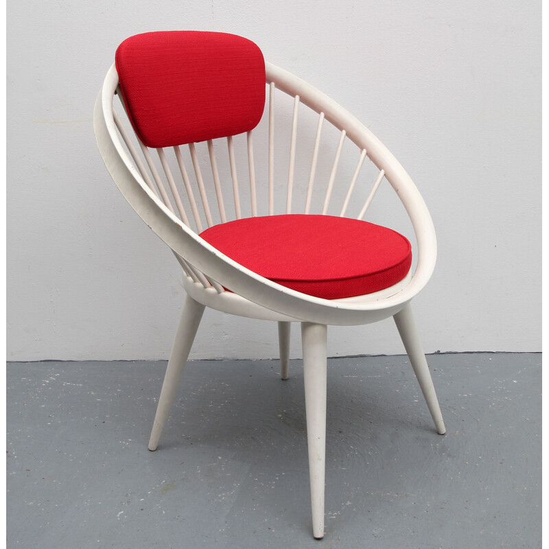 Vintage armchair in white lacquered wood by Yngve Ekström, Sweden 1960