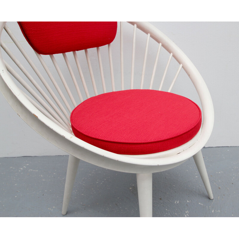 Vintage armchair in white lacquered wood by Yngve Ekström, Sweden 1960
