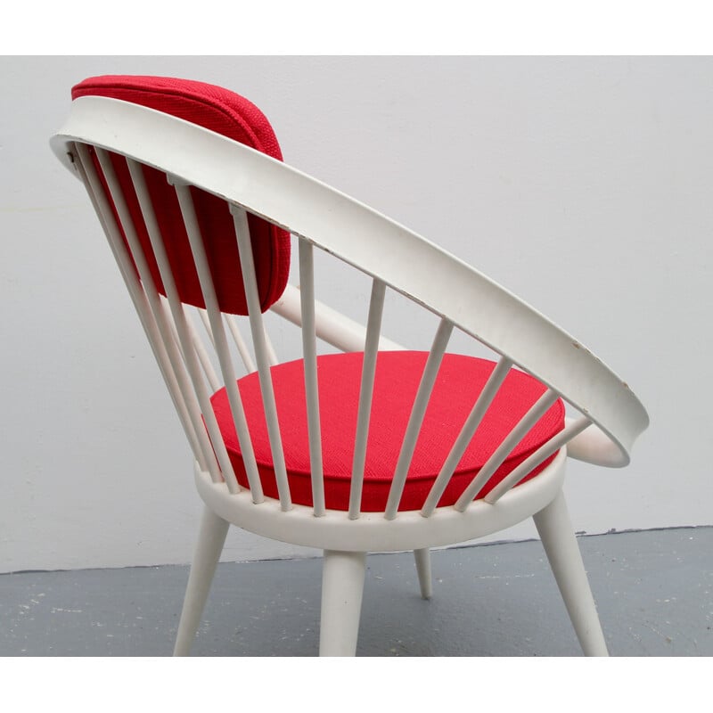 Vintage armchair in white lacquered wood by Yngve Ekström, Sweden 1960