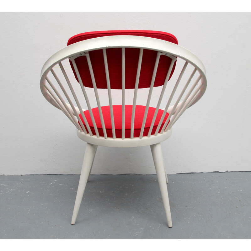 Vintage armchair in white lacquered wood by Yngve Ekström, Sweden 1960