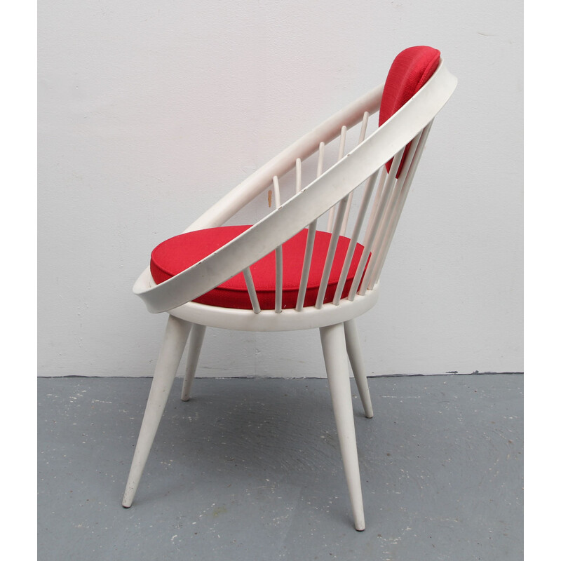 Vintage wit gelakte houten fauteuil van Yngve Ekström, Zweden 1960