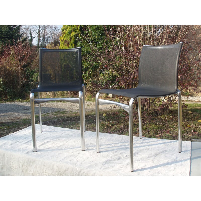 Set of 2 vintage chairs in aluminum by Alberto Meda for Alias